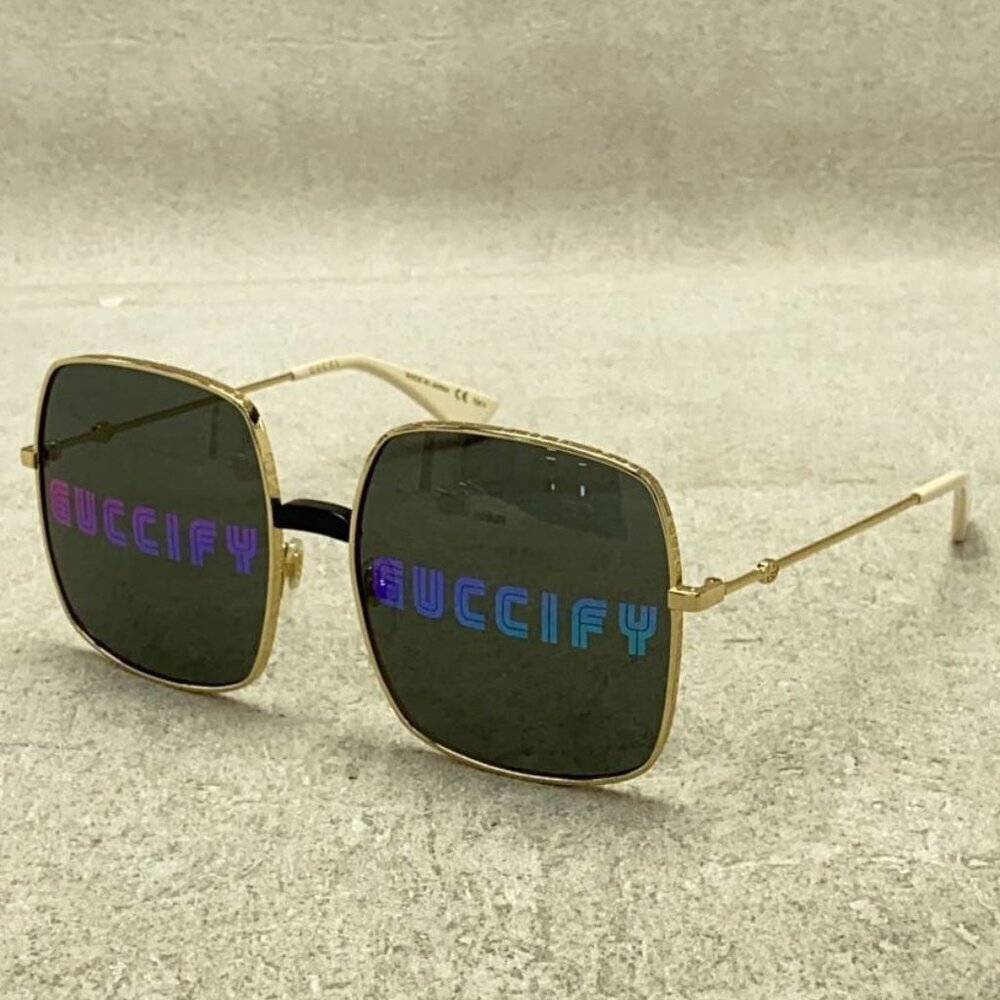 NWT Gucci GG0414S-002 Gold Oversized 60mm Sunglasses
